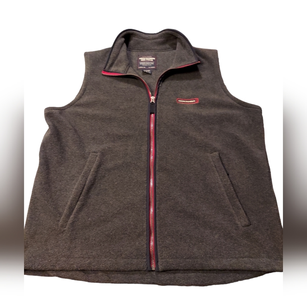 Abercrombie Fitch Men's Vest Gray Size XL Fleece Polyester Full Zip Pockets